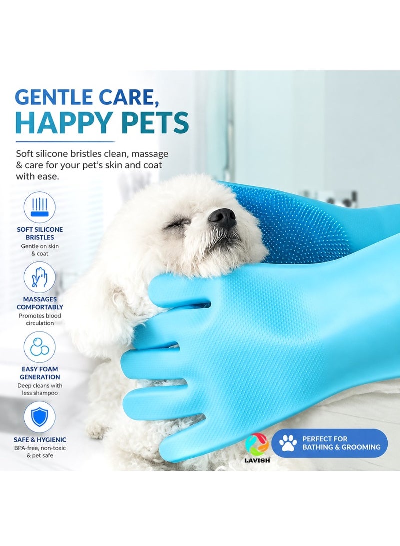 Lavish Silicone Dishwashing Gloves Magic Cleaning Gloves Reusable Scrubber Gloves for Kitchen Car Bathroom and Pet Grooming Multicolor 1 Pair - Image 4