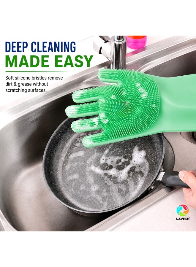 Lavish Silicone Dishwashing Gloves Magic Cleaning Gloves Reusable Scrubber Gloves for Kitchen Car Bathroom and Pet Grooming Multicolor 1 Pair - Image 5