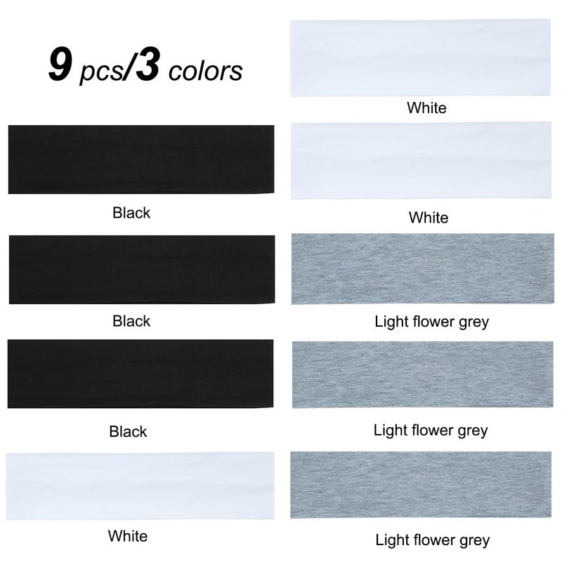 Ainitops 9Pcs Headbands for women Non Slip Headband, Soft Elastic Hair Bands for Women's Hair, Fashion Cotton Cloth Stretchy Sweat Bands Headbands for Sports, Makeup, Gym, Running,Yoga, Workout (3Colors-A) - Image 4