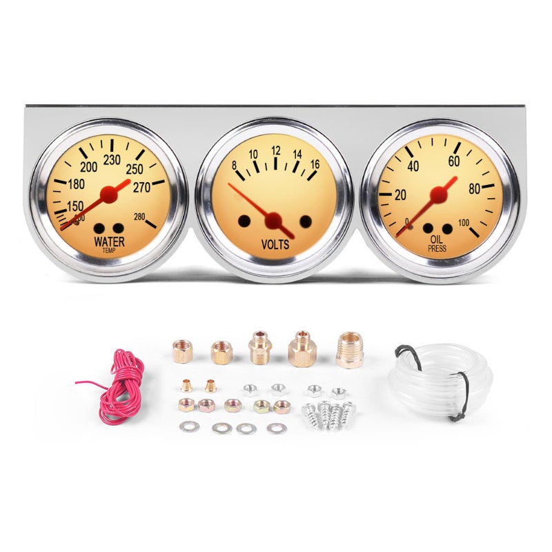 مجموعة عدادات ثلاثية 2 52 مم 3 في 1 مجموعة عدادات عالمية كروم 8V16V فولت عداد 100280 عداد درجة حرارة الماء 0100 PSI عداد ضغط الزيت