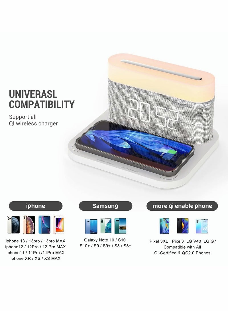 Digital Alarm Clock with LED Night Light Wireless Charging 15W Max Touch Bedside Lamp with 5-100% Adjustable Brightness,12/24Hr,Snooze,QI Wireless Charger,Bedroom  - Image 2