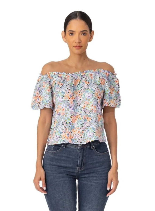 HaILYS Off-Shoulder Floral Print Short Sleeve Blouse - Multicolor