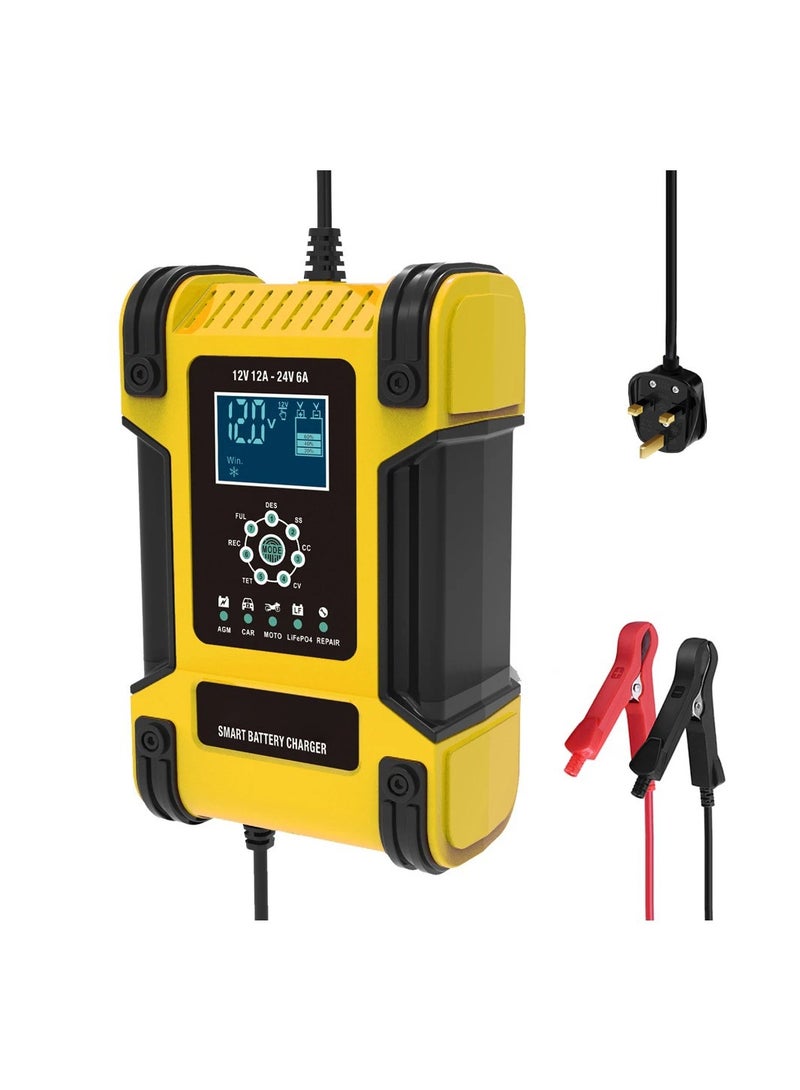 Full Automatic Car Battery Charger 12V 12A Digital Display Battery Charger Power Pulse Repair Chargers Wet Dry Lead Acid (UK Plug) - Image 2