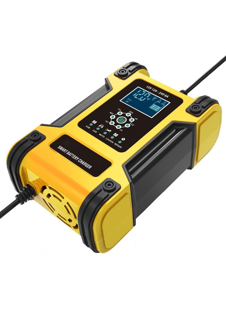 Full Automatic Car Battery Charger 12V 12A Digital Display Battery Charger Power Pulse Repair Chargers Wet Dry Lead Acid (UK Plug) - Image 1