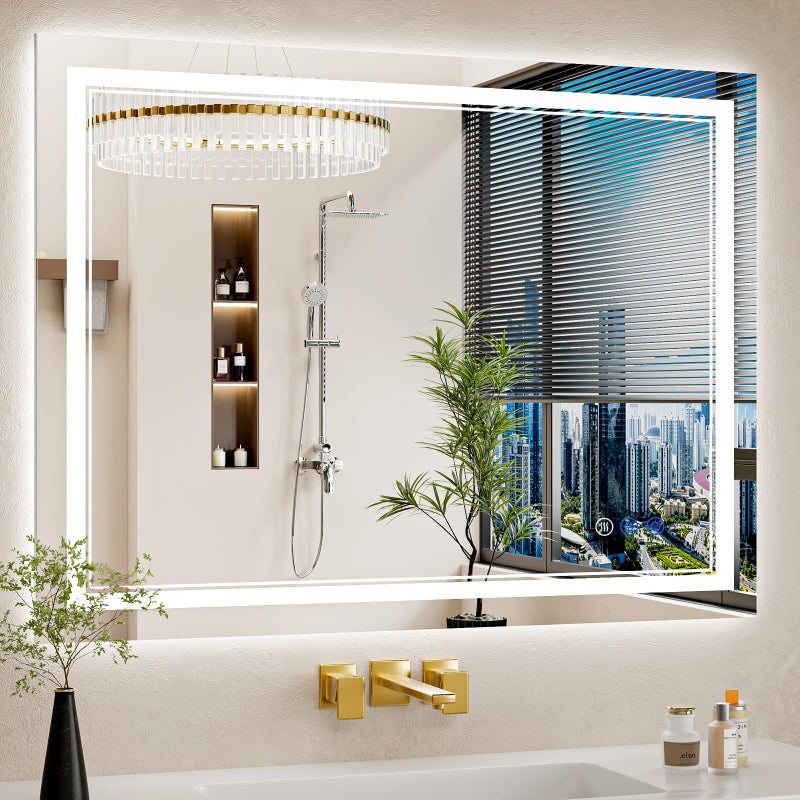 WISSMIELS 30"x40" LED Bathroom Mirror with Lights, Anti-Fog, Backlit + Front Lit, Dimmable, Led Vanity Mirror for Wall, Lighted Bathroom Mirror, 3 Colors, Shatter-Proof Tempered Glass - Image 1