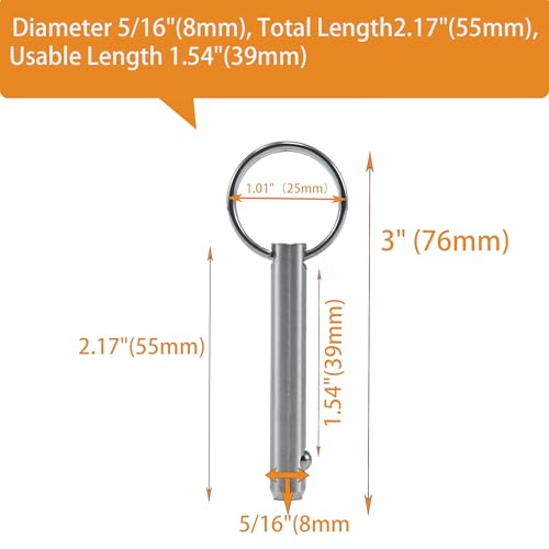 YOQVQOY 10 Pack Quick Release Pin,Full 316 Stainless Steel, Bimini Top Pin, Marine Hardware,Boat Quick Release Pin,Detent Pin (Diameter 5/16", Total Length 2.17") - Image 3