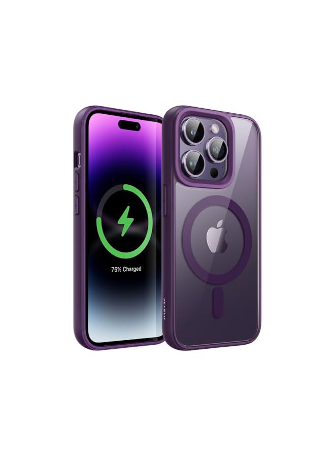 Jetech Magnetic Case for iPhone 14 Pro 6.1-Inch Compatible with MagSafe, Shockproof Phone Bumper Cover, Solid Color Matte TPU Frame, Anti-Scratch Clear Back (Deep Purple) - Image 1