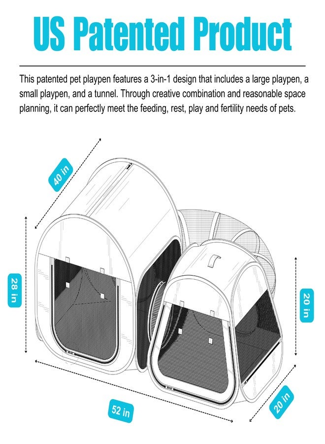 lukidoki Portable Cat Playpen 2-Room with Tunnel, 3-in-1 Pop-up Cat Dog Crate Play Enclosure with Separate Areas, Foldable Pet Playpen for Puppy Kitten and Small Animals Indoor Outdoor - Image 2