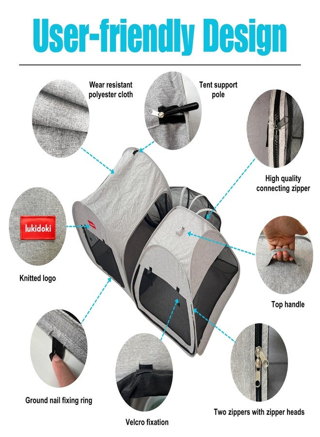 lukidoki Portable Cat Playpen 2-Room with Tunnel, 3-in-1 Pop-up Cat Dog Crate Play Enclosure with Separate Areas, Foldable Pet Playpen for Puppy Kitten and Small Animals Indoor Outdoor - Image 3