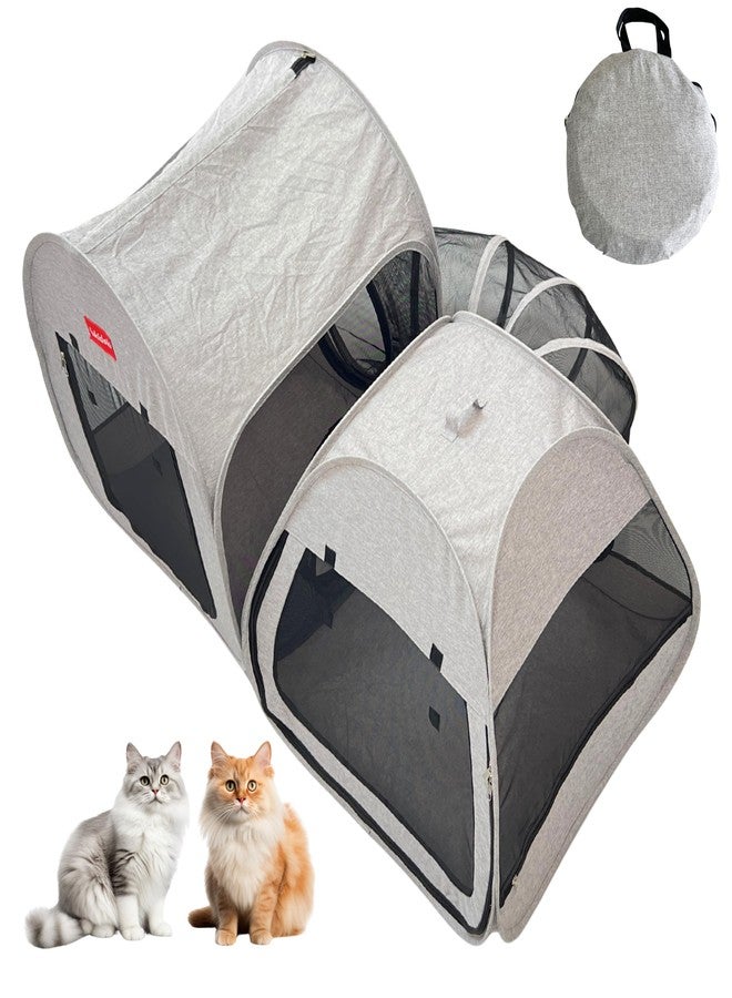 lukidoki Portable Cat Playpen 2-Room with Tunnel, 3-in-1 Pop-up Cat Dog Crate Play Enclosure with Separate Areas, Foldable Pet Playpen for Puppy Kitten and Small Animals Indoor Outdoor - Image 1