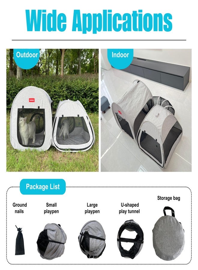 lukidoki Portable Cat Playpen 2-Room with Tunnel, 3-in-1 Pop-up Cat Dog Crate Play Enclosure with Separate Areas, Foldable Pet Playpen for Puppy Kitten and Small Animals Indoor Outdoor - Image 4