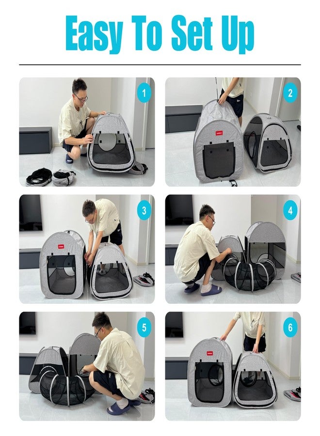 lukidoki Portable Cat Playpen 2-Room with Tunnel, 3-in-1 Pop-up Cat Dog Crate Play Enclosure with Separate Areas, Foldable Pet Playpen for Puppy Kitten and Small Animals Indoor Outdoor - Image 5