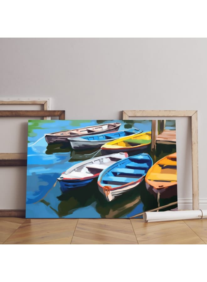 Home Gallery Harbor view with row boats Printed canvas wall art 120x80 - Image 1