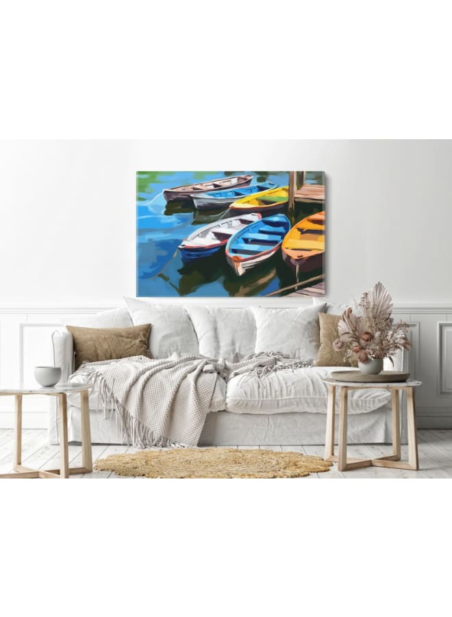 Home Gallery Harbor view with row boats Printed canvas wall art 120x80 - Image 5