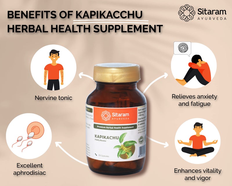 Sitaram Ayurveda Kapikachu | Ayurvedic Herbal Supplement with Mucuna Pruriens | Supports Nervous System, Mental Wellness & Vitality | Natural L-Dopa Source | Vegan | 60 Nos - Image 4
