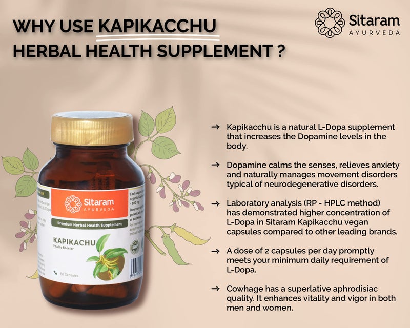 Sitaram Ayurveda Kapikachu | Ayurvedic Herbal Supplement with Mucuna Pruriens | Supports Nervous System, Mental Wellness & Vitality | Natural L-Dopa Source | Vegan | 60 Nos - Image 5