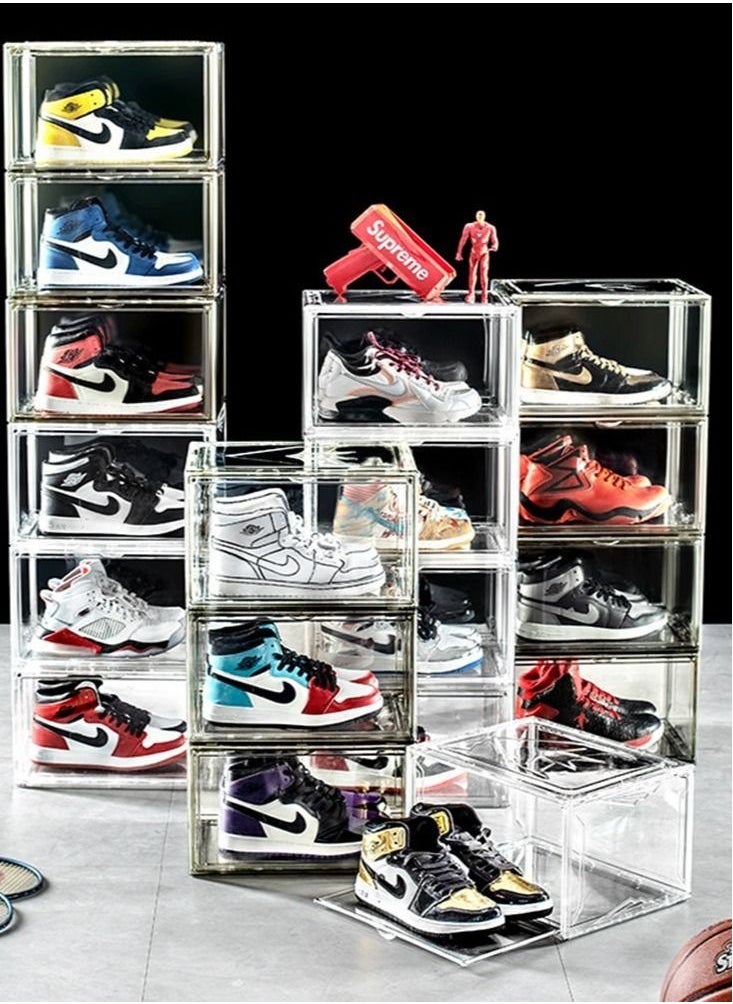 Generic - 6-Pcs Shoe Boxes Clear Plastic Stackable Sneaker Storage Boxes with Magnetic Door, Acrylic Boxes for Display, Side Open Shoe Box Clear Shoe Boxes Stackable Shoe Containers - Image 1