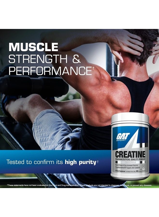 GAT SPORT Creatine Monohydrate Powder, Strength, Brain Health, Anti-oxidant, Endurance, for Men & Women, Unflavored (60 Servings)