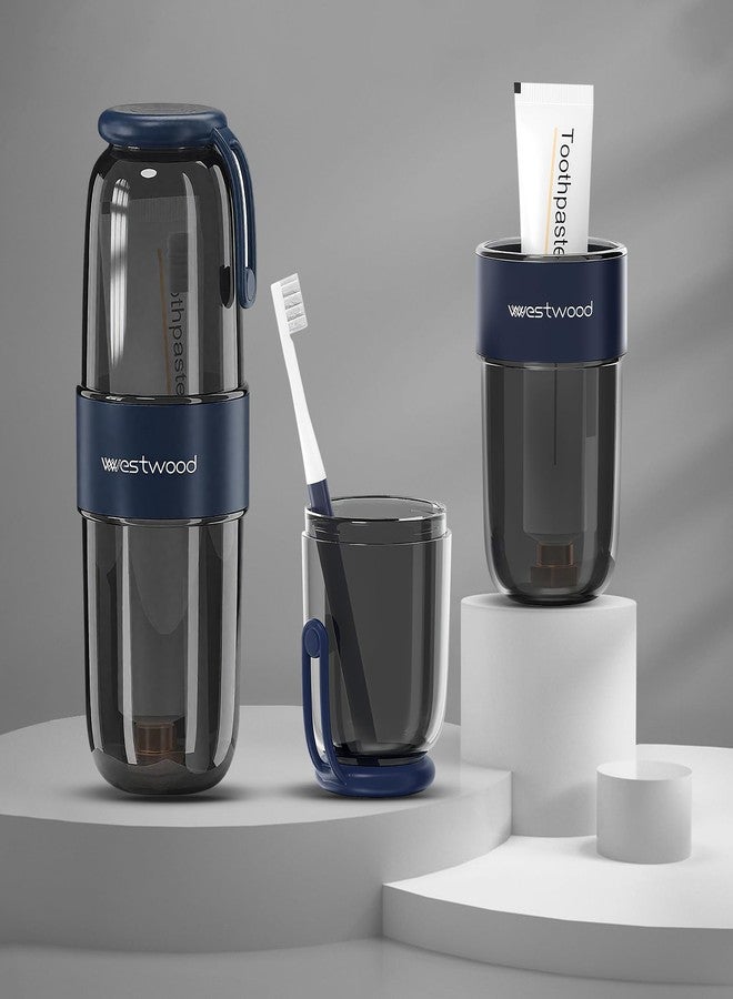Stylitzy Westwood Travel Toothbrush Case Travel Toothbrush Holder with Cup, Large Toothbrush Container for Toothbrush Toothpaste Razor, Portable Toothbrush Holder with Cover for Home Business School (Black - Image 1