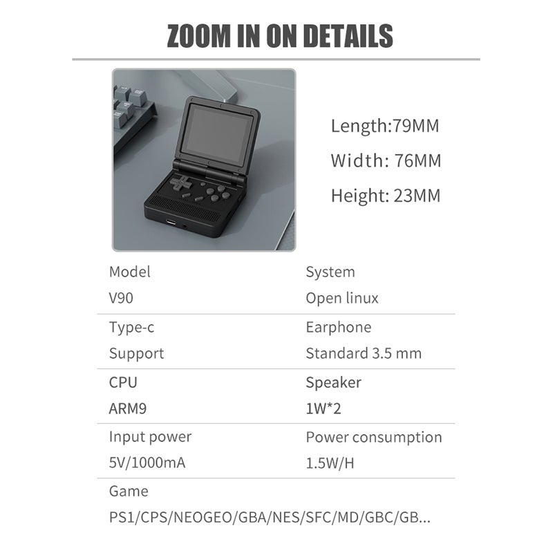 Handheld Game 3.0-inch IPS High-clear Screen Open Source Mini Folding Flap Game Console 15 Mainstream Emulators Rechargeable Long endurance Massive games Portable Gaming Player - Image 2