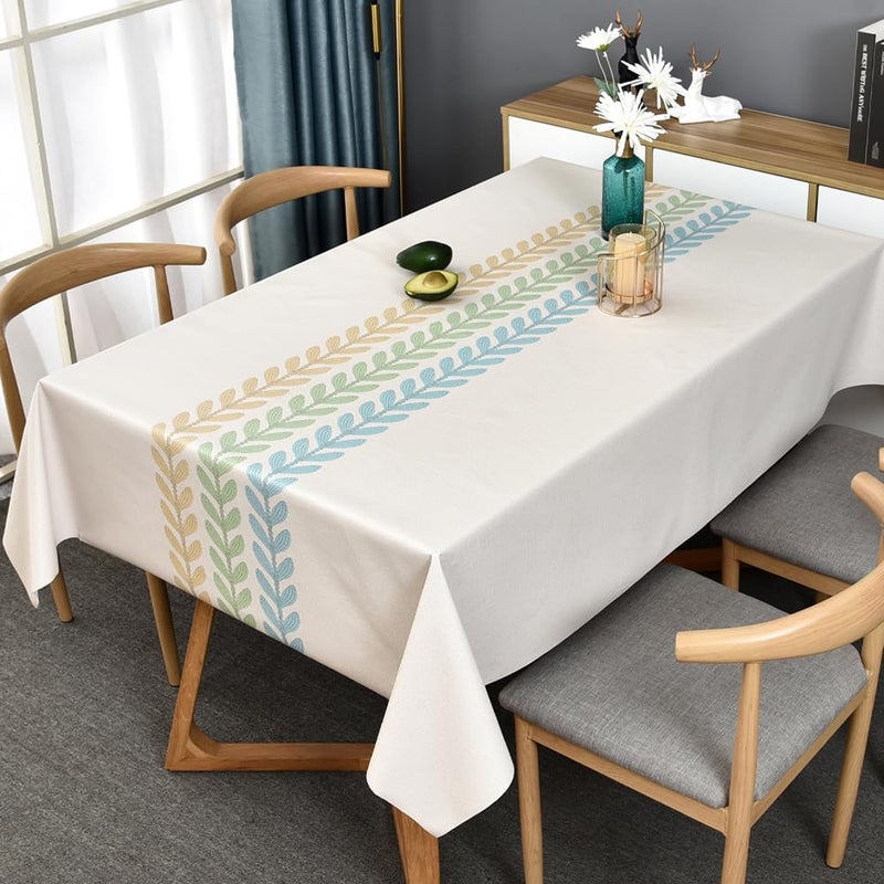 TruDelve Plastic Table Cloth Rectangle Tables Beige Vinyl Tablecloth Waterproof Wipeable Oilcloth Tablecloths for Dining Table Cover(54"x84",Wheat-2) - Image 1