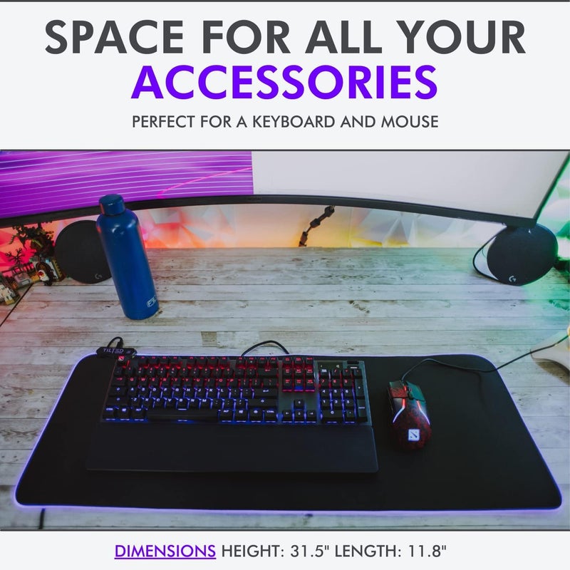 Tilted Nation RGB Mouse Pad for Gaming - Large LED Mousepad - LED Desk mat with 8 Adjustable Light Modes - Non Slip Rubber Base, Easy to Clean Water Proof Surface Mat for Keyboard and Mouse - Image 3