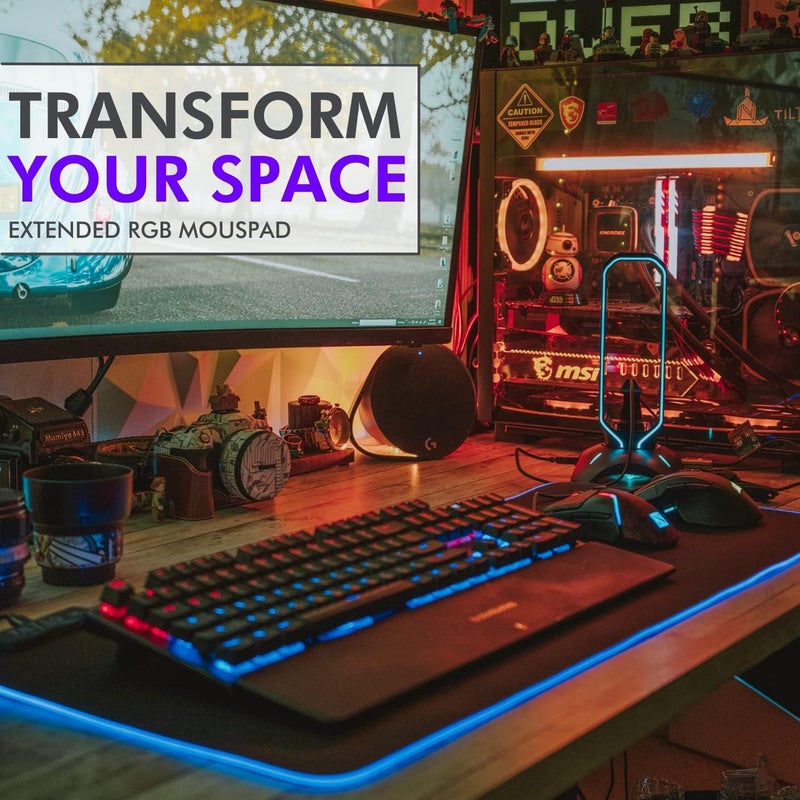 Tilted Nation RGB Mouse Pad for Gaming - Large LED Mousepad - LED Desk mat with 8 Adjustable Light Modes - Non Slip Rubber Base, Easy to Clean Water Proof Surface Mat for Keyboard and Mouse - Image 5