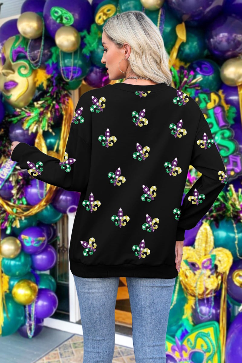 LUKYCILD Mardi Gras Sweatshirt Women Mardi Gras Day Mask T-Shirt Fat Tuesday Carnival Long Sleeve Shirt New Orleans Party Top Black - Image 5