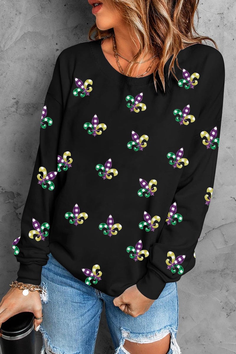 LUKYCILD Mardi Gras Sweatshirt Women Mardi Gras Day Mask T-Shirt Fat Tuesday Carnival Long Sleeve Shirt New Orleans Party Top Black - Image 3