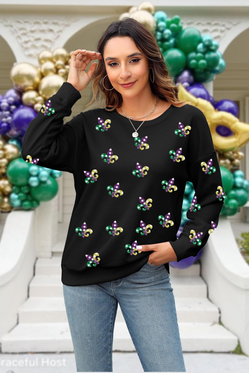 LUKYCILD Mardi Gras Sweatshirt Women Mardi Gras Day Mask T-Shirt Fat Tuesday Carnival Long Sleeve Shirt New Orleans Party Top Black - Image 4