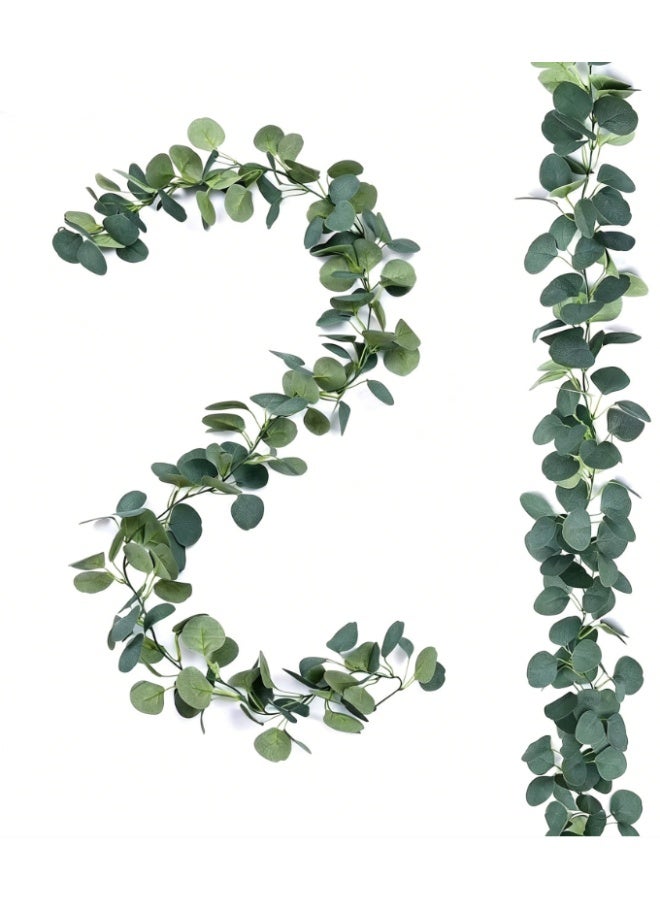 2 Pack Artificial Eucalyptus Garland Faux Silk Leaf Silver Dollar Eucalyptus Leaves Vines Handmade Garland Greenery Wedding Backdrop Indoor Outdoor Arch Wall Decoration - Image 1