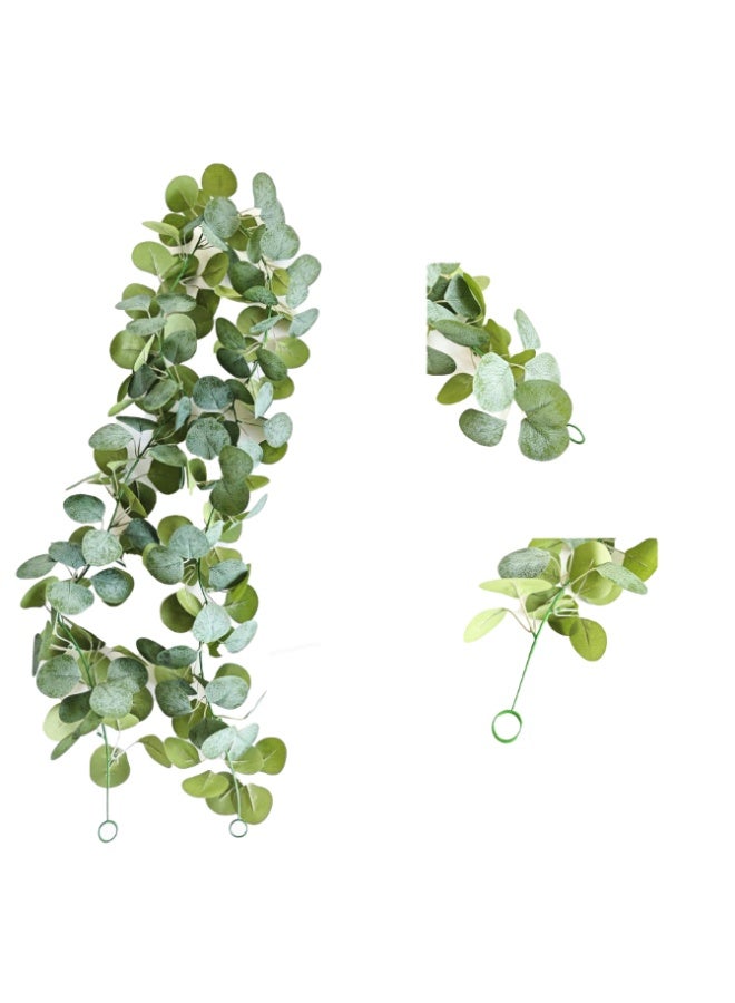 2 Pack Artificial Eucalyptus Garland Faux Silk Leaf Silver Dollar Eucalyptus Leaves Vines Handmade Garland Greenery Wedding Backdrop Indoor Outdoor Arch Wall Decoration - Image 2