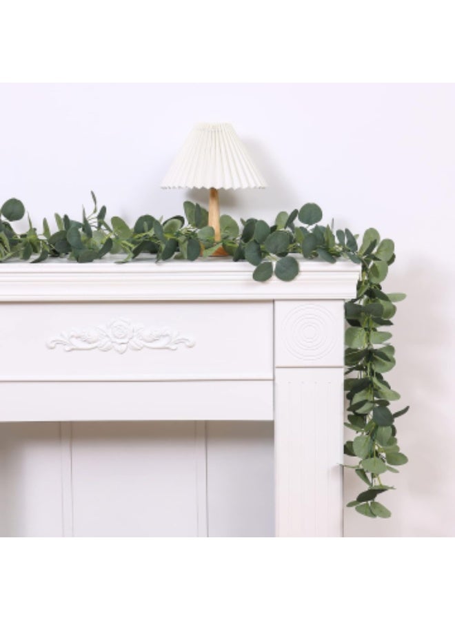 2 Pack Artificial Eucalyptus Garland Faux Silk Leaf Silver Dollar Eucalyptus Leaves Vines Handmade Garland Greenery Wedding Backdrop Indoor Outdoor Arch Wall Decoration - Image 3