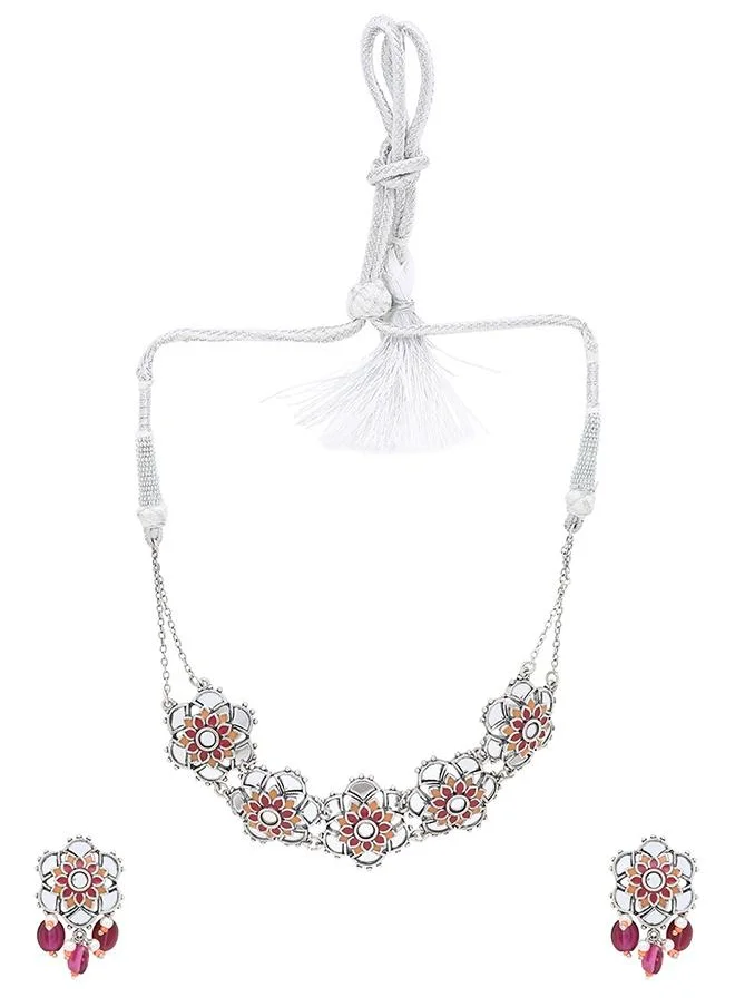 فويلا Thikri Enameled Floral Motifs Necklace Set