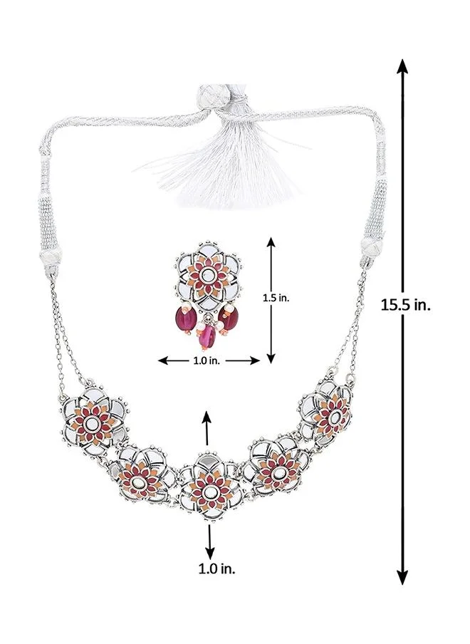 فويلا Thikri Enameled Floral Motifs Necklace Set
