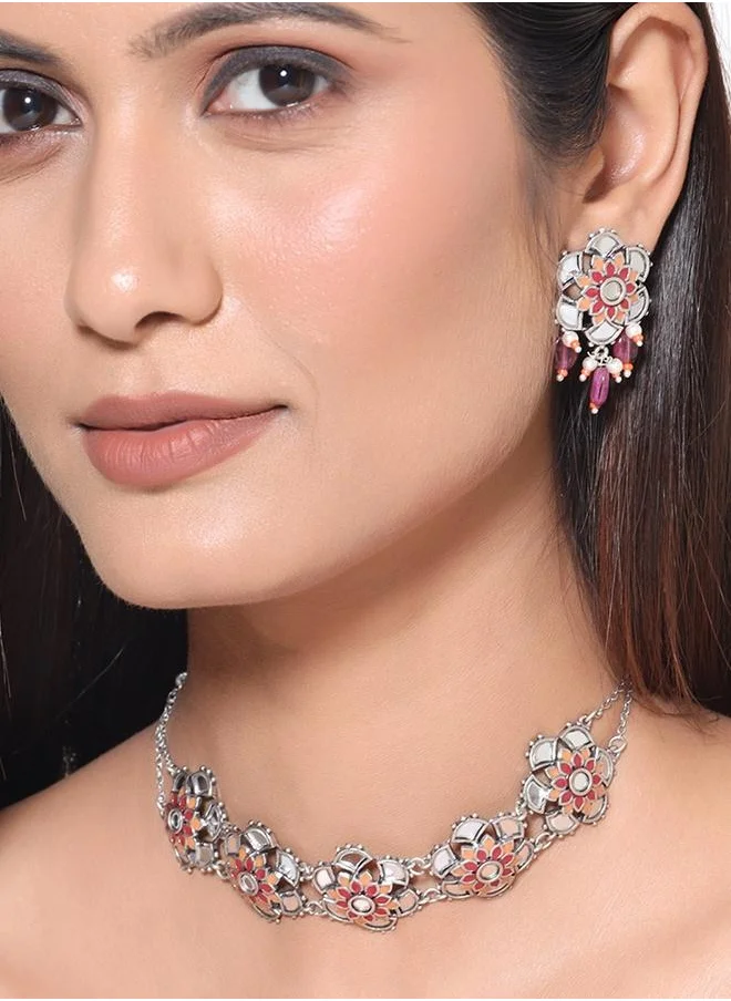 فويلا Thikri Enameled Floral Motifs Necklace Set