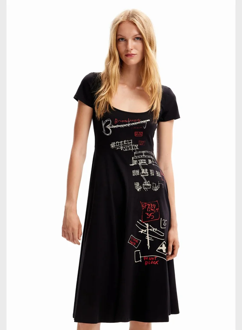 DESIGUAL Graphic Spoon Neck Dress