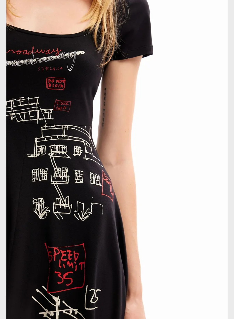 DESIGUAL Graphic Spoon Neck Dress