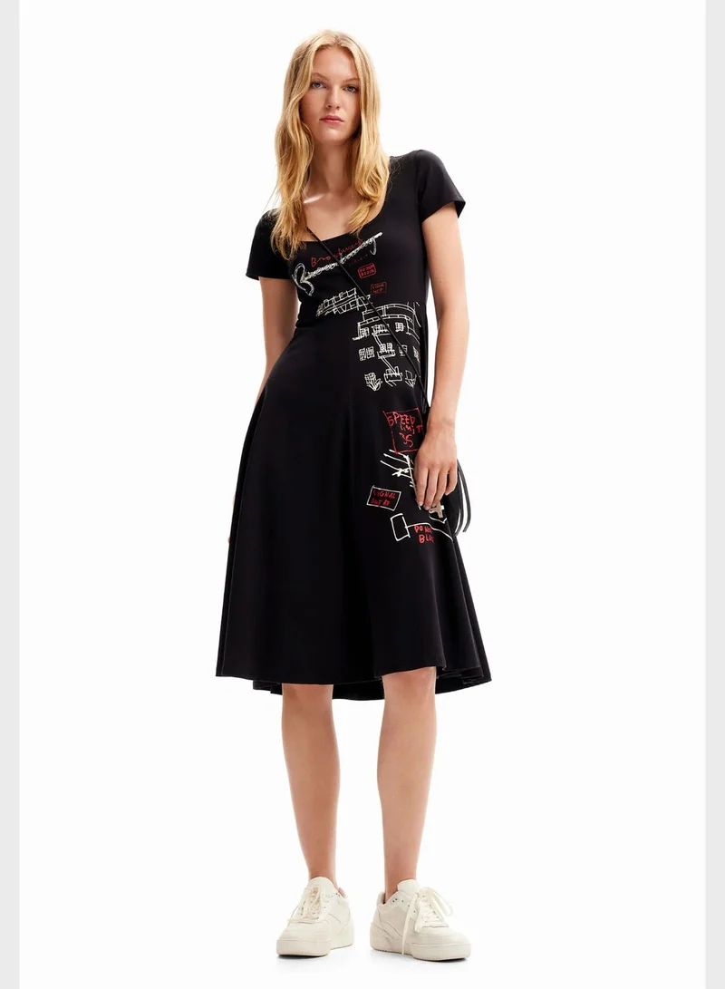 DESIGUAL Graphic Spoon Neck Dress