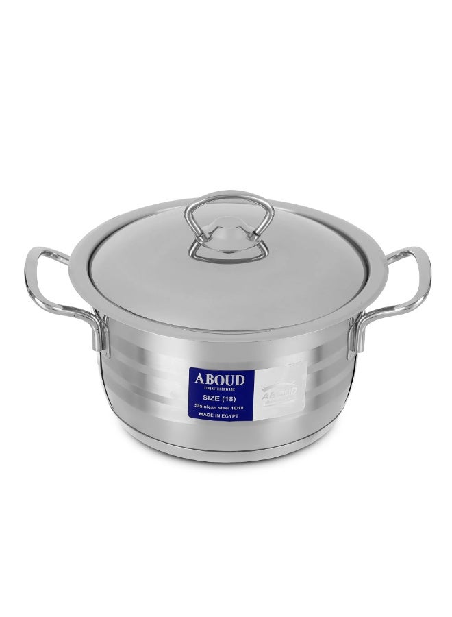 Aboud Cookware Set, 8 Pieces, Stainless Steel Cylnderical Shap Pot, with Stainless Steel Flat Lid with a Triangular Handle, Sizes (16,18, 20, 24, 28) - Silver - Image 3