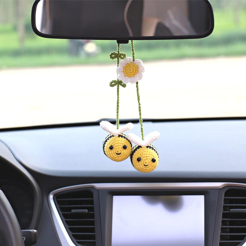 Crocheted bee hanger (rear view mirror hanger/Bag Hanger) yellow - Image 5
