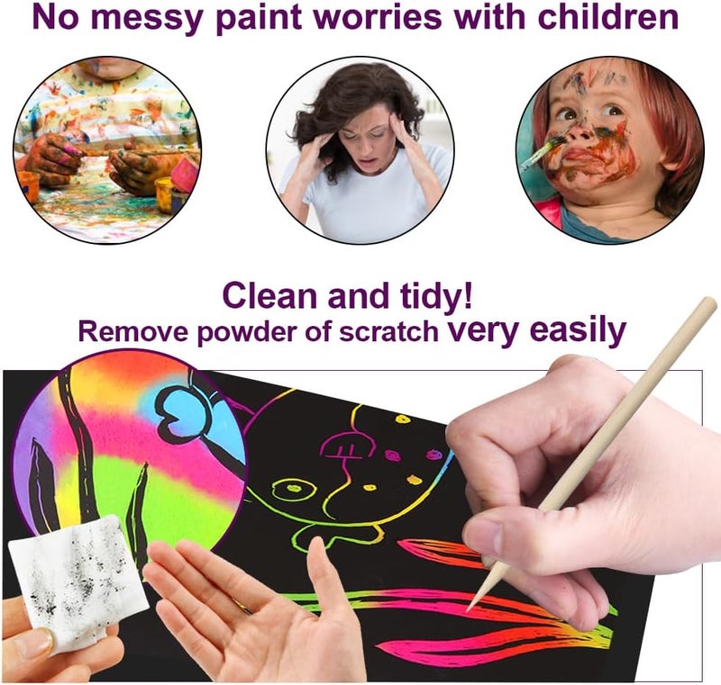FUNNYB&G Scratch Paper Art for Kids - 100 Pcs Magic Scratch Paper Off Set Scratch Crafts Arts Supplies Kits Pads Sheets for Party Games Birthday Gift - Image 5