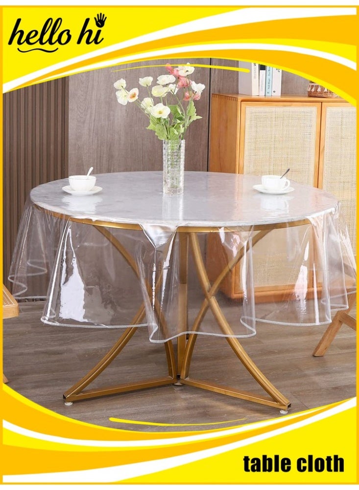 هيلو هاي مفرش طاولة شفاف، حامي طاولة شفاف، سمك 0.13 ملم، دائري الشكل， حصيرة مكتب شفافة، غطاء طاولة بلاستيكي، حامي طاولة شفاف من PVC، حصيرة مكتب غير قابلة للانزلاق، حامي طاولة لطاولة غرفة الطعام، المكتب - Image 1