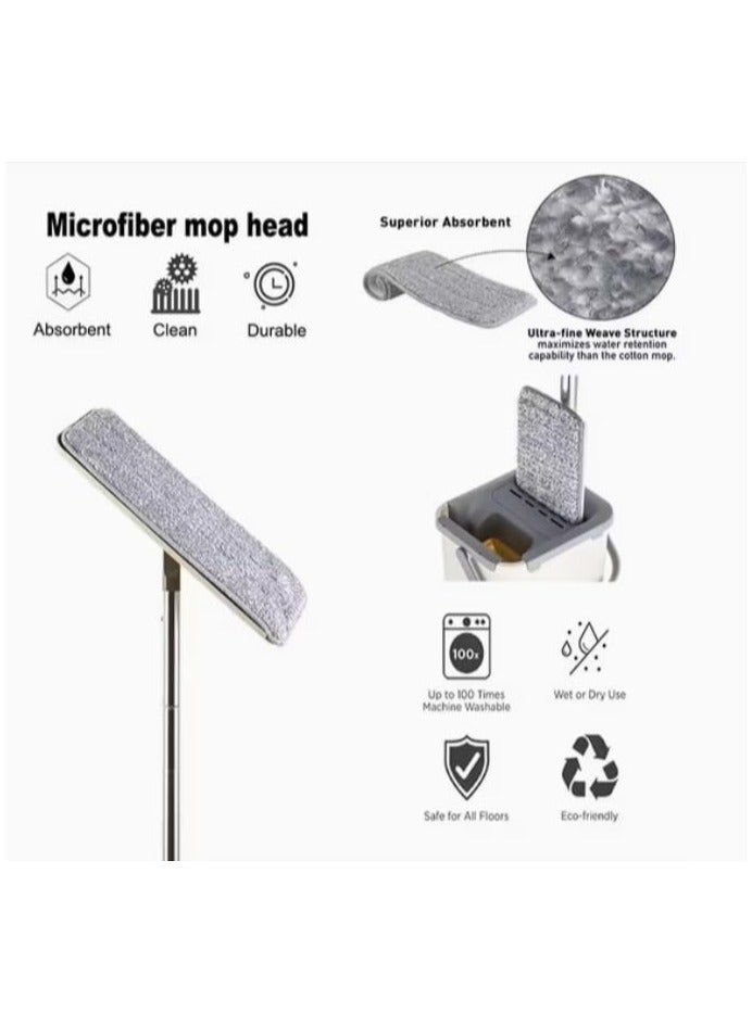 Self Cleaning Heavy Duty Flat Mop and Bucket Set - 2 in 1 Wet & Dry Mop with Dual Chamber Wringer, 360 Degree Flexible Mop Head, Reusable Pad for All Floor Types (Light Blue) - Image 3