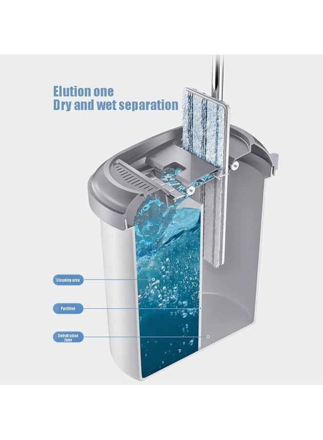 Self Cleaning Heavy Duty Flat Mop and Bucket Set - 2 in 1 Wet & Dry Mop with Dual Chamber Wringer, 360 Degree Flexible Mop Head, Reusable Pad for All Floor Types (Light Blue) - Image 4
