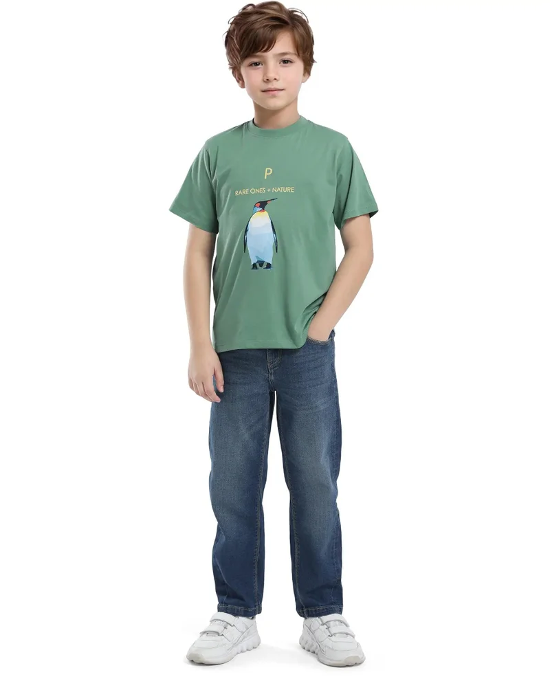 Rare Ones Rare Ones Kids Dawn Green Cotton Half Sleeve Solid Slip-On Closure Regular Fit T-Shirt