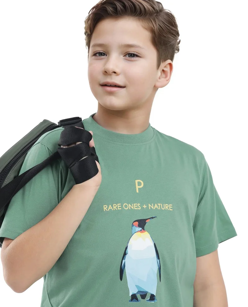 Rare Ones Rare Ones Kids Dawn Green Cotton Half Sleeve Solid Slip-On Closure Regular Fit T-Shirt