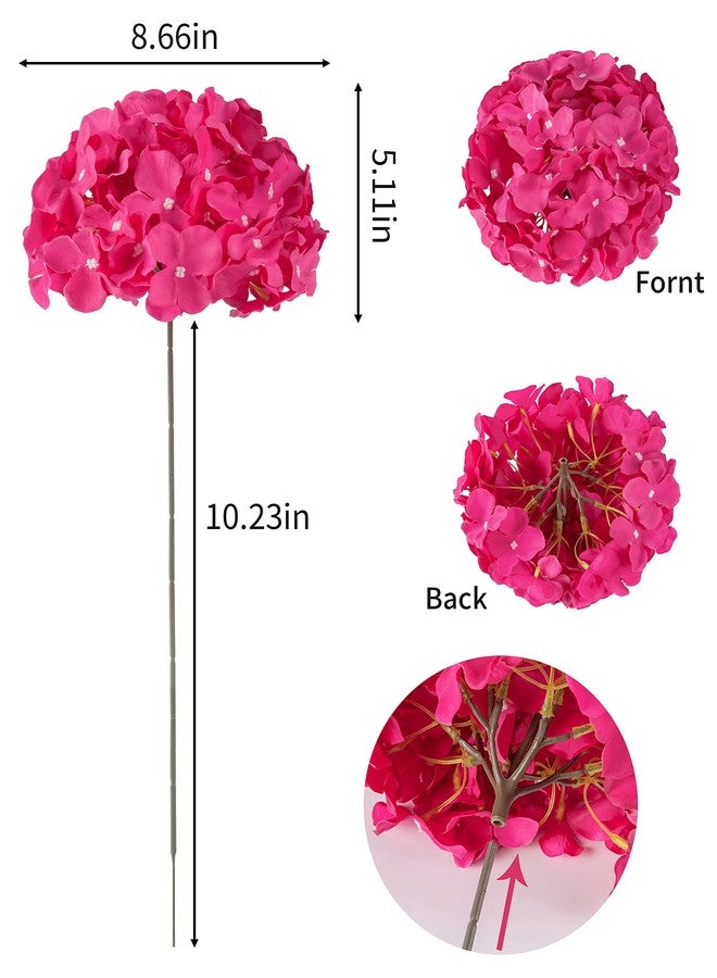 DuHouse 8.7" Silk Hydrangea Flower Heads with Stems Fake Hydrangeas Flowers for DIY Wedding Centerpiece Home Decor,Pack of 6(Fuchsia) - Image 2