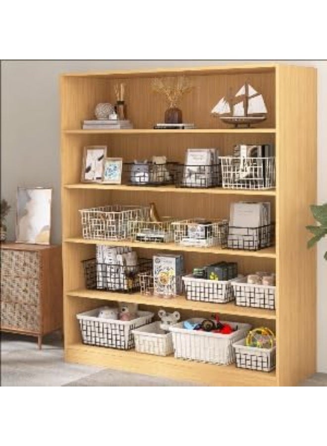 سبيس شوب سلال تخزين شبكية معدنية بمقابض خشبية تستخدم لتنظيم العناصر في غرف مختلفة من المنزل مثل غرفة المعيشة أو غرفة النوم أو الحمام (أبيض صغير) - Image 5