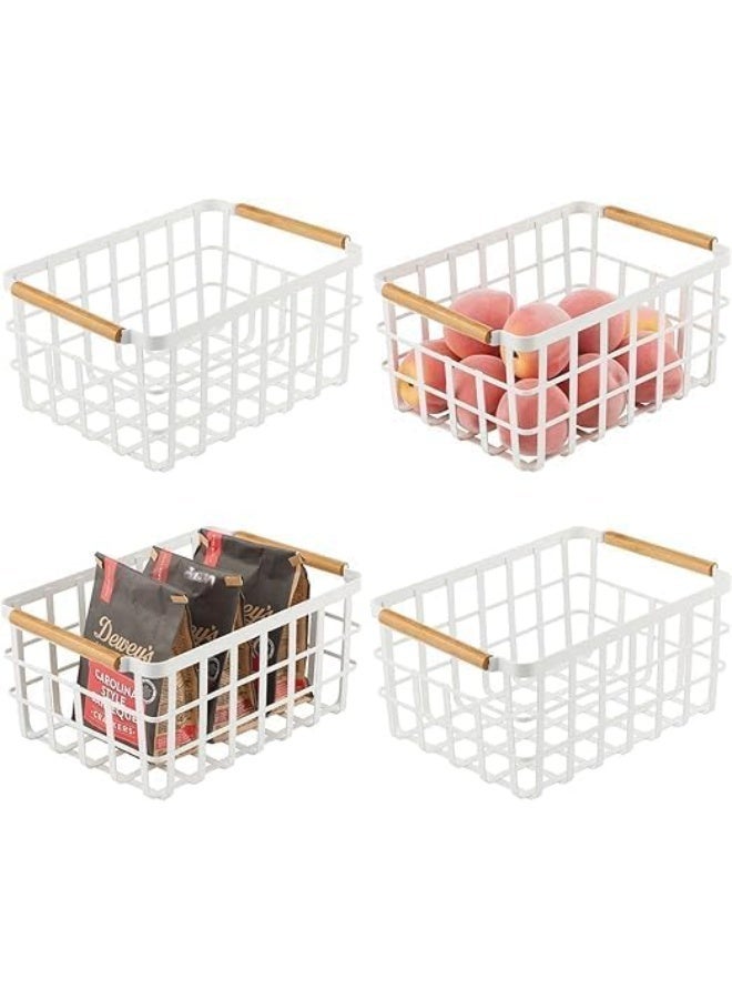 سبيس شوب سلال تخزين شبكية معدنية بمقابض خشبية تستخدم لتنظيم العناصر في غرف مختلفة من المنزل مثل غرفة المعيشة أو غرفة النوم أو الحمام (أبيض صغير) - Image 3